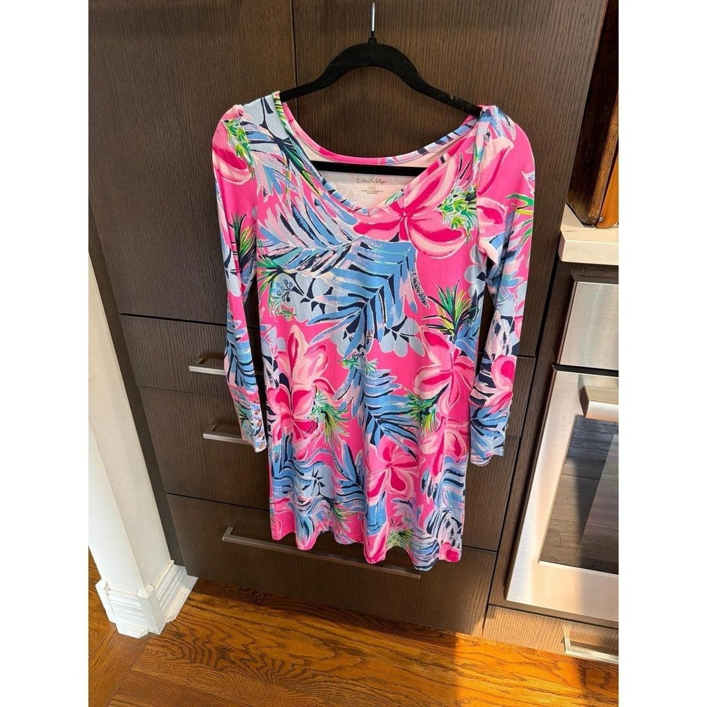 Lilly Pulitzer Kaisley Dual-Neck Dress vibrant tropical print in pink XXS
